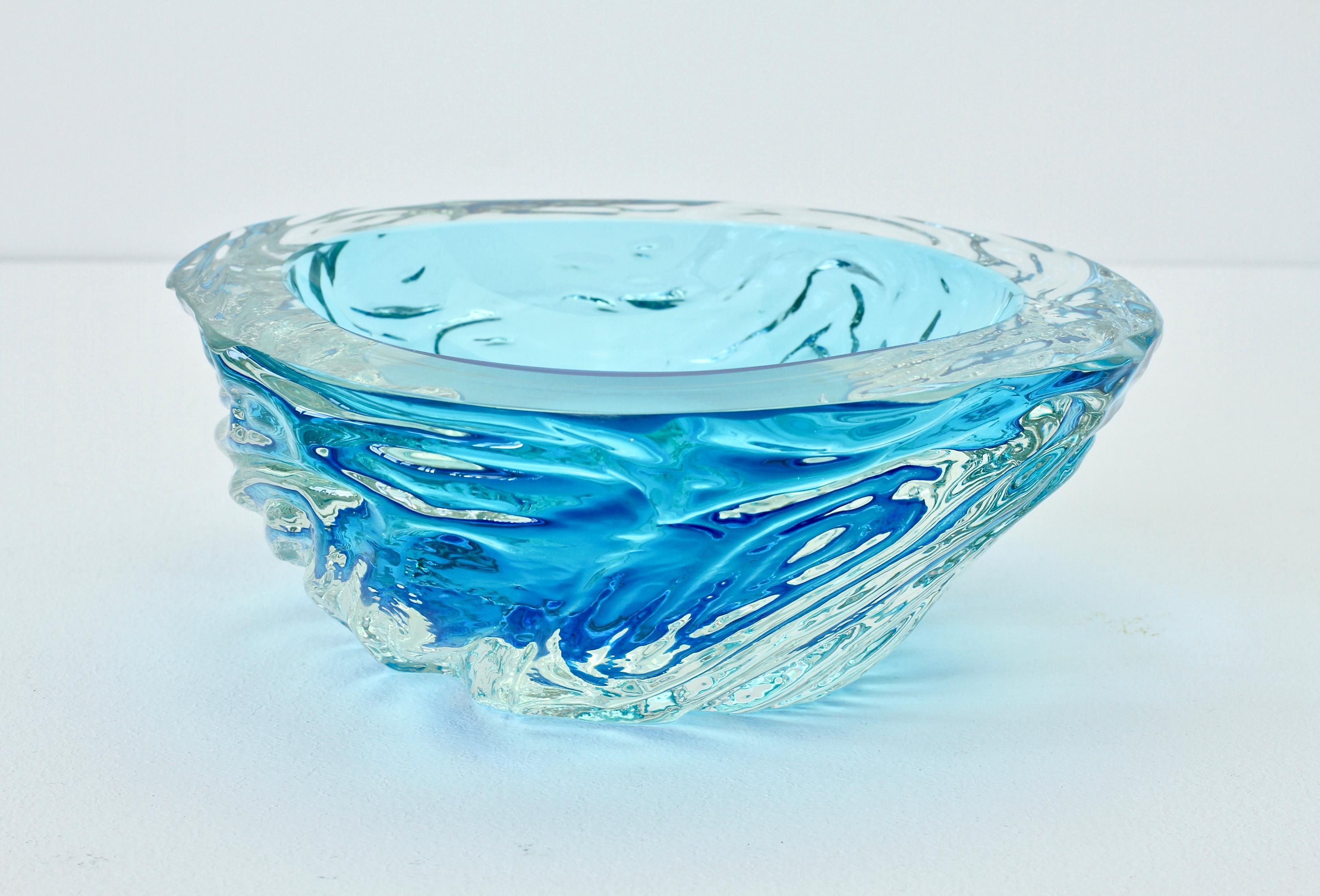 Large Italian Blue 'Sommerso' Murano Glass Bowl Maurizio Albarelli Attributed 2