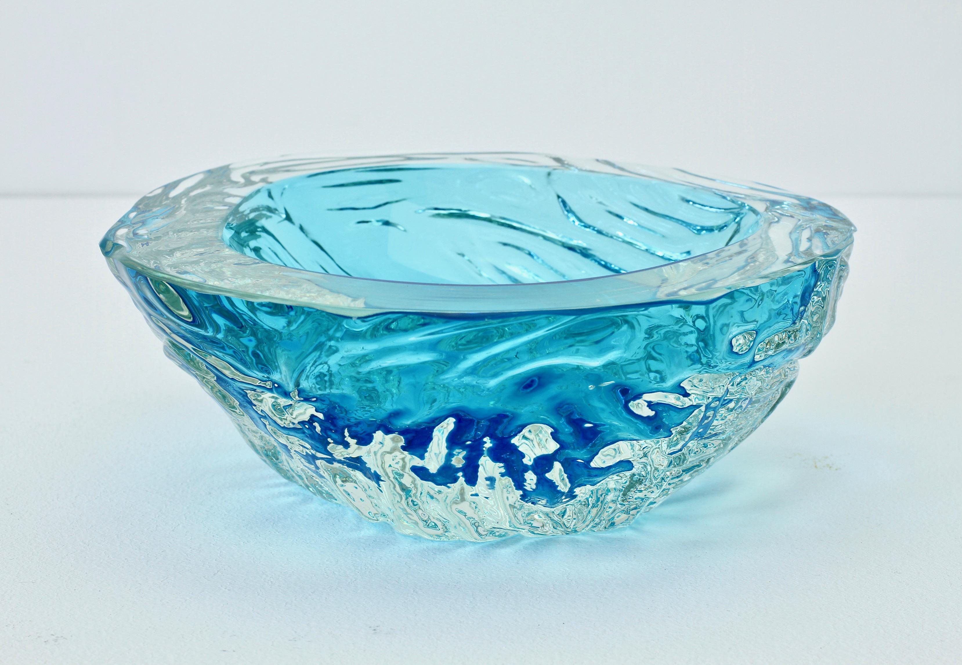 Large Italian Blue 'Sommerso' Murano Glass Bowl Maurizio Albarelli Attributed For Sale 5