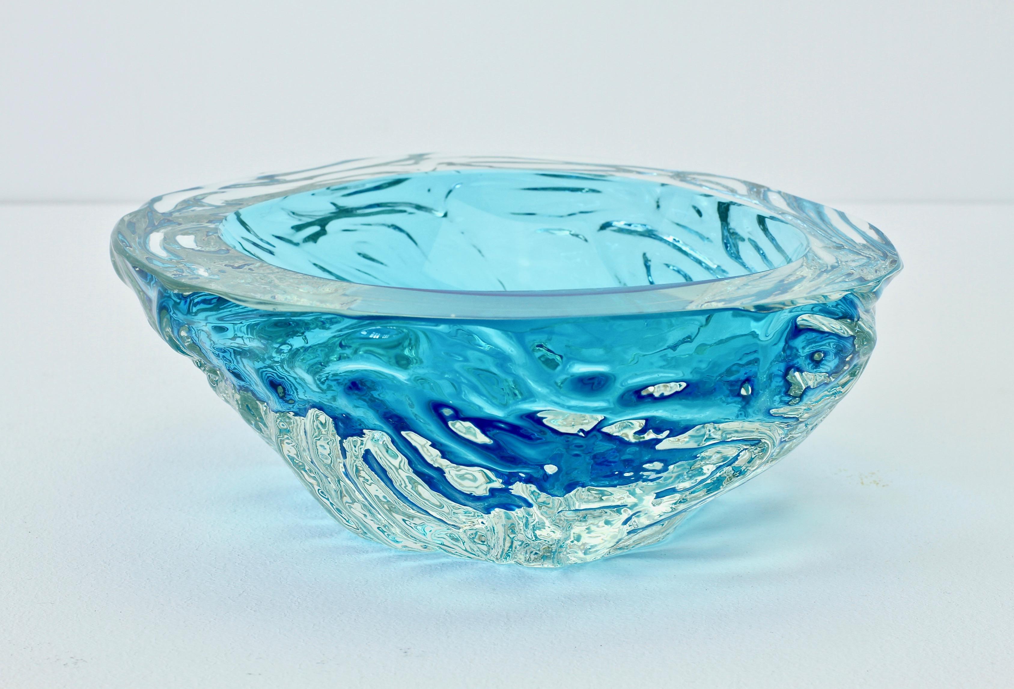 Large Italian Blue 'Sommerso' Murano Glass Bowl Maurizio Albarelli Attributed 6