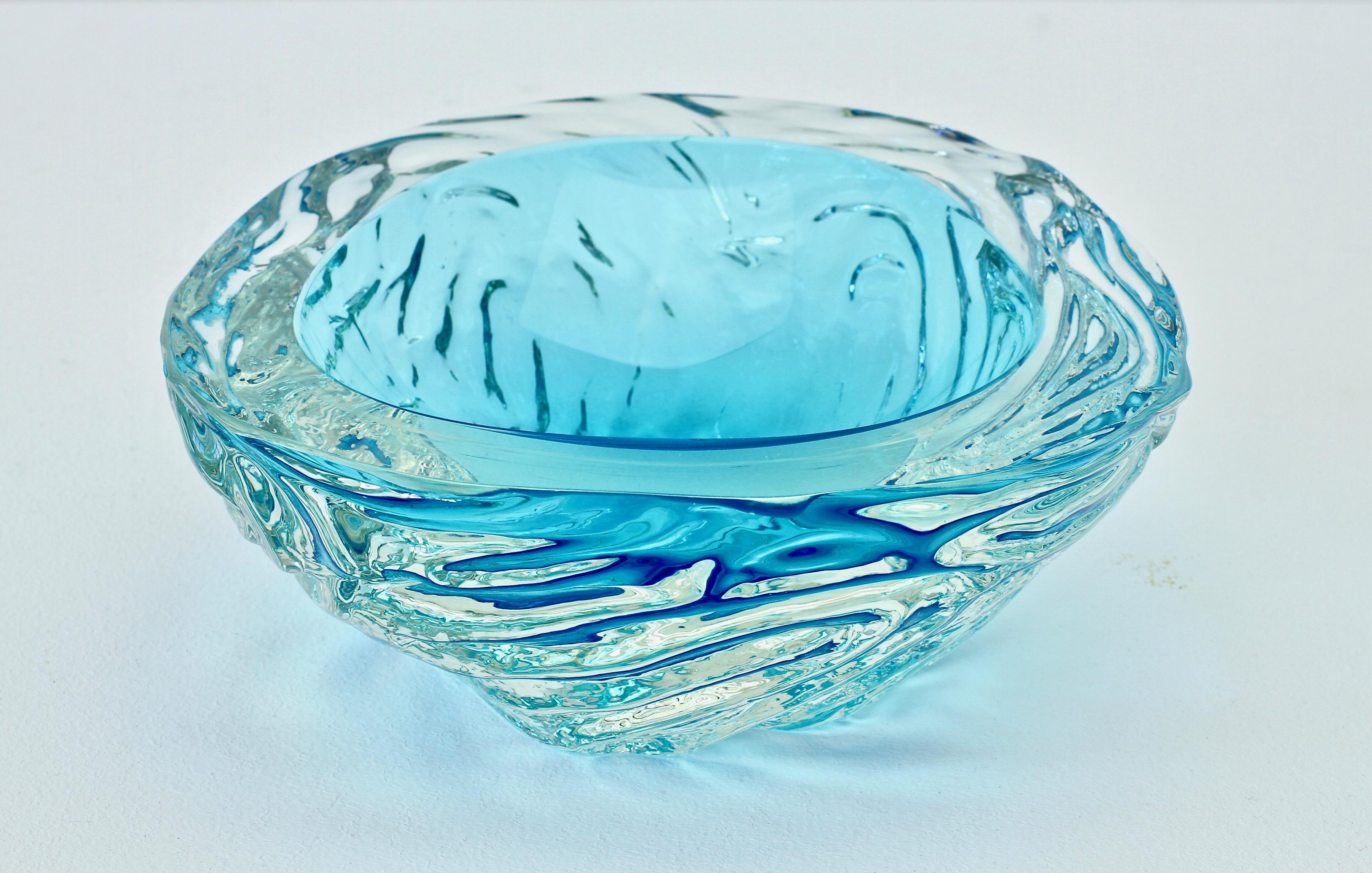Large Italian Blue 'Sommerso' Murano Glass Bowl Maurizio Albarelli Attributed 7