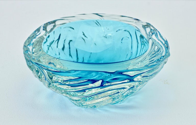 Large Italian Blue 'Sommerso' Murano Glass Bowl Maurizio Albarelli Attributed For Sale 10