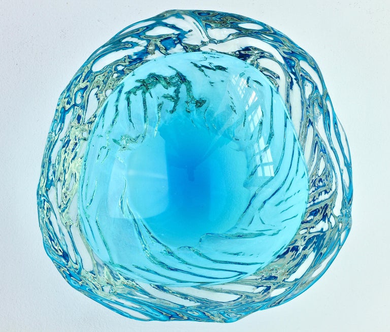 Large Italian Blue 'Sommerso' Murano Glass Bowl Maurizio Albarelli Attributed For Sale 12