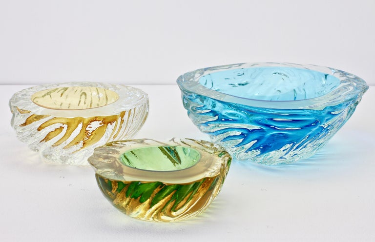 Large Italian Blue 'Sommerso' Murano Glass Bowl Maurizio Albarelli Attributed For Sale 14