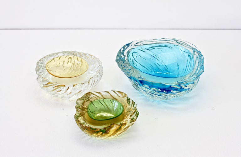 Large Italian Blue 'Sommerso' Murano Glass Bowl Maurizio Albarelli Attributed For Sale 15
