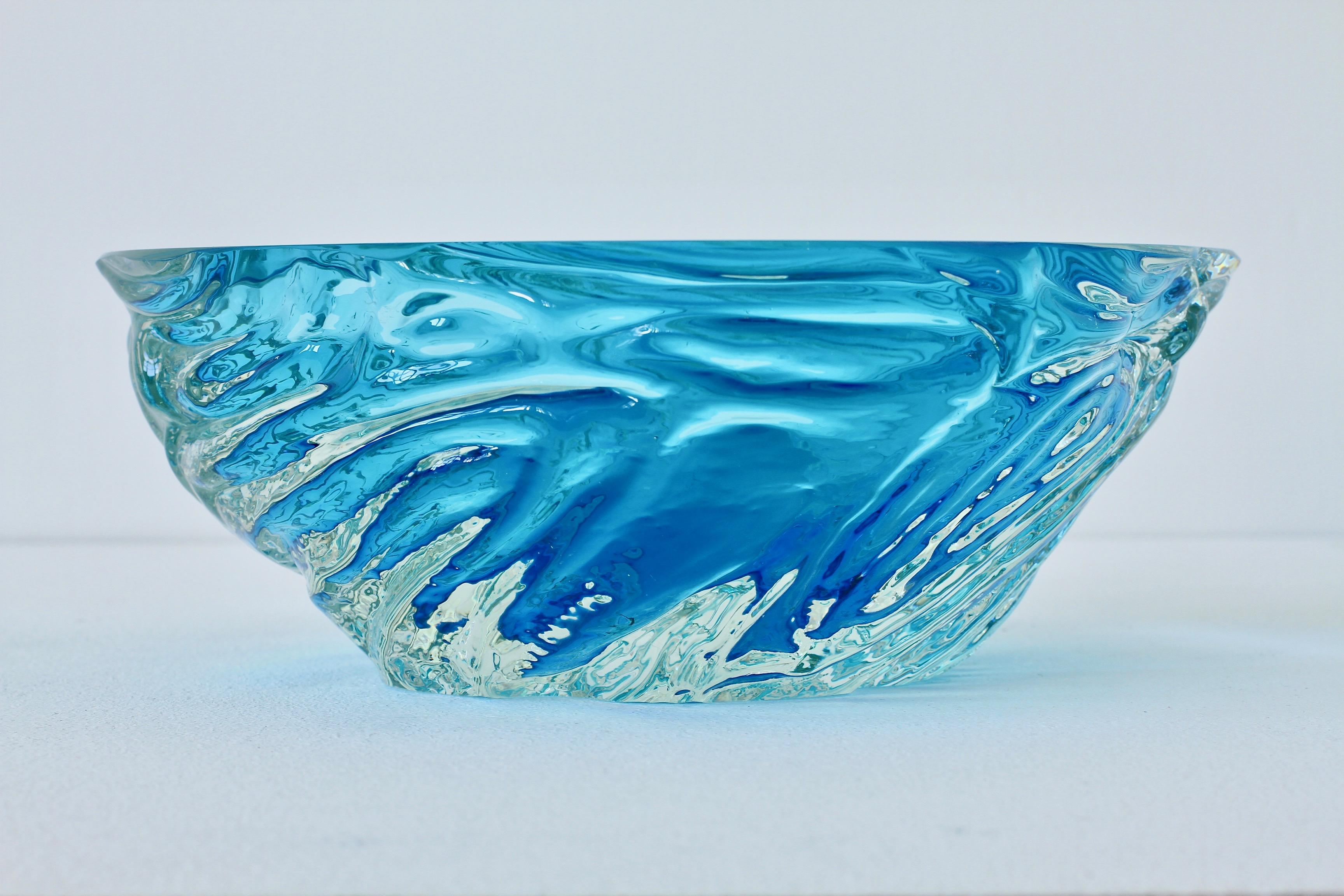 20th Century Large Italian Blue 'Sommerso' Murano Glass Bowl Maurizio Albarelli Attributed For Sale