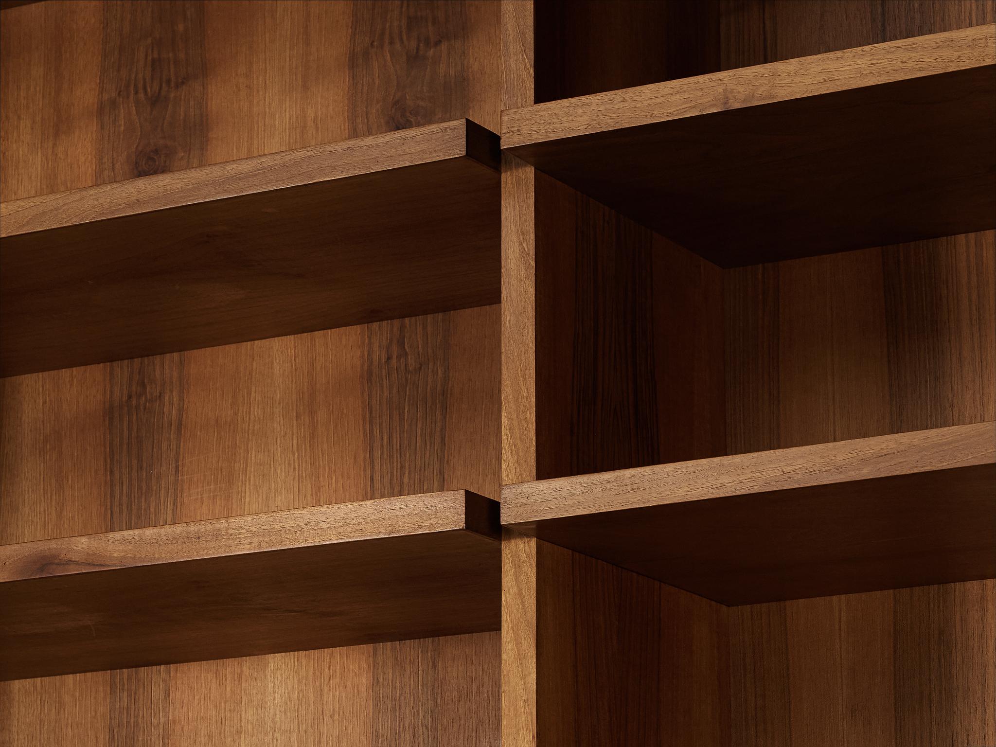 Large Italian Bookcase in Walnut, Cherry, and Grasscloth For Sale 8