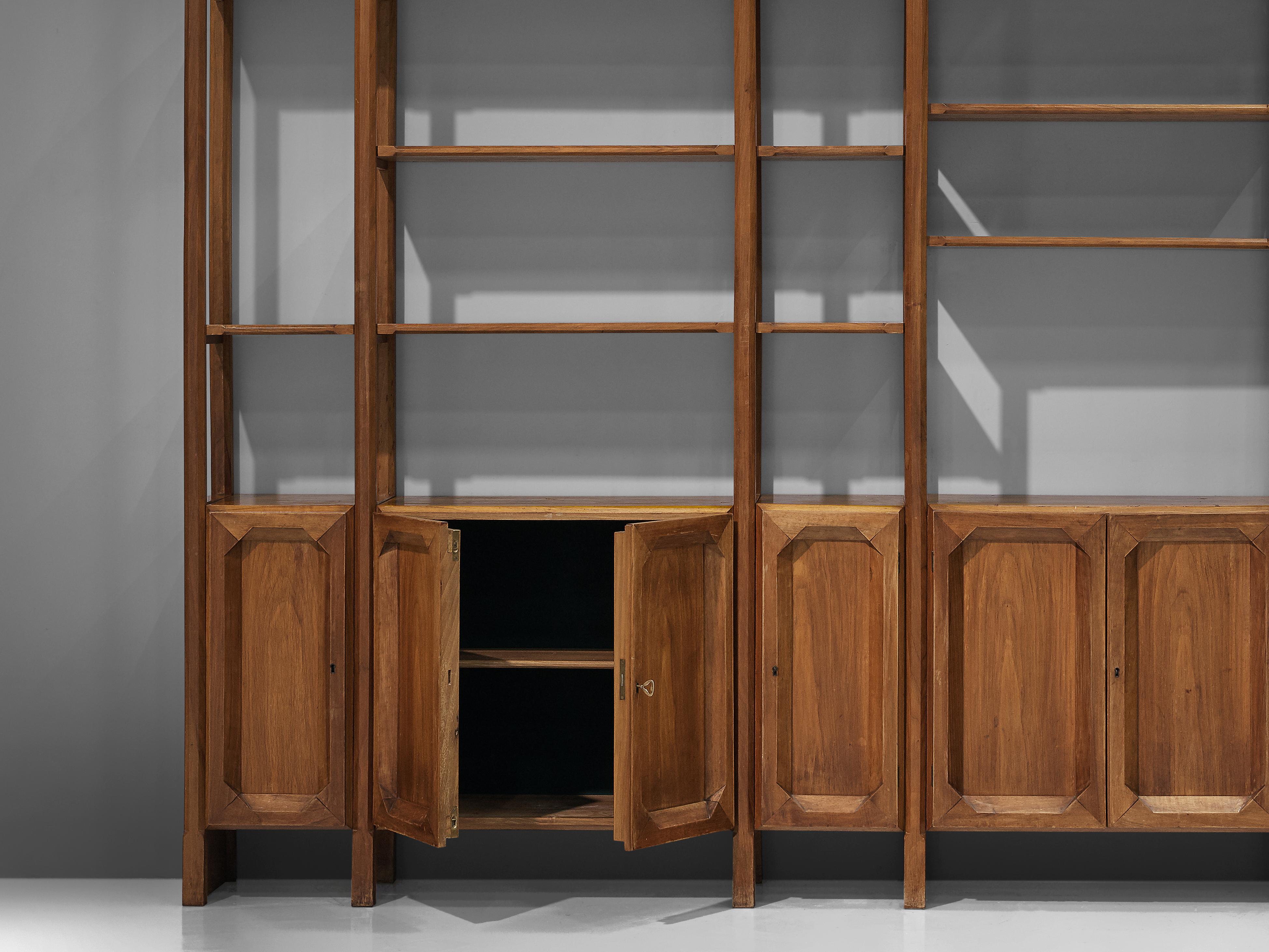 Large Italian Bookcase with Cabinets and Carved Details in Walnut 4