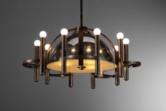 Large Italian brass and chrome metal chandelier from the 1950s