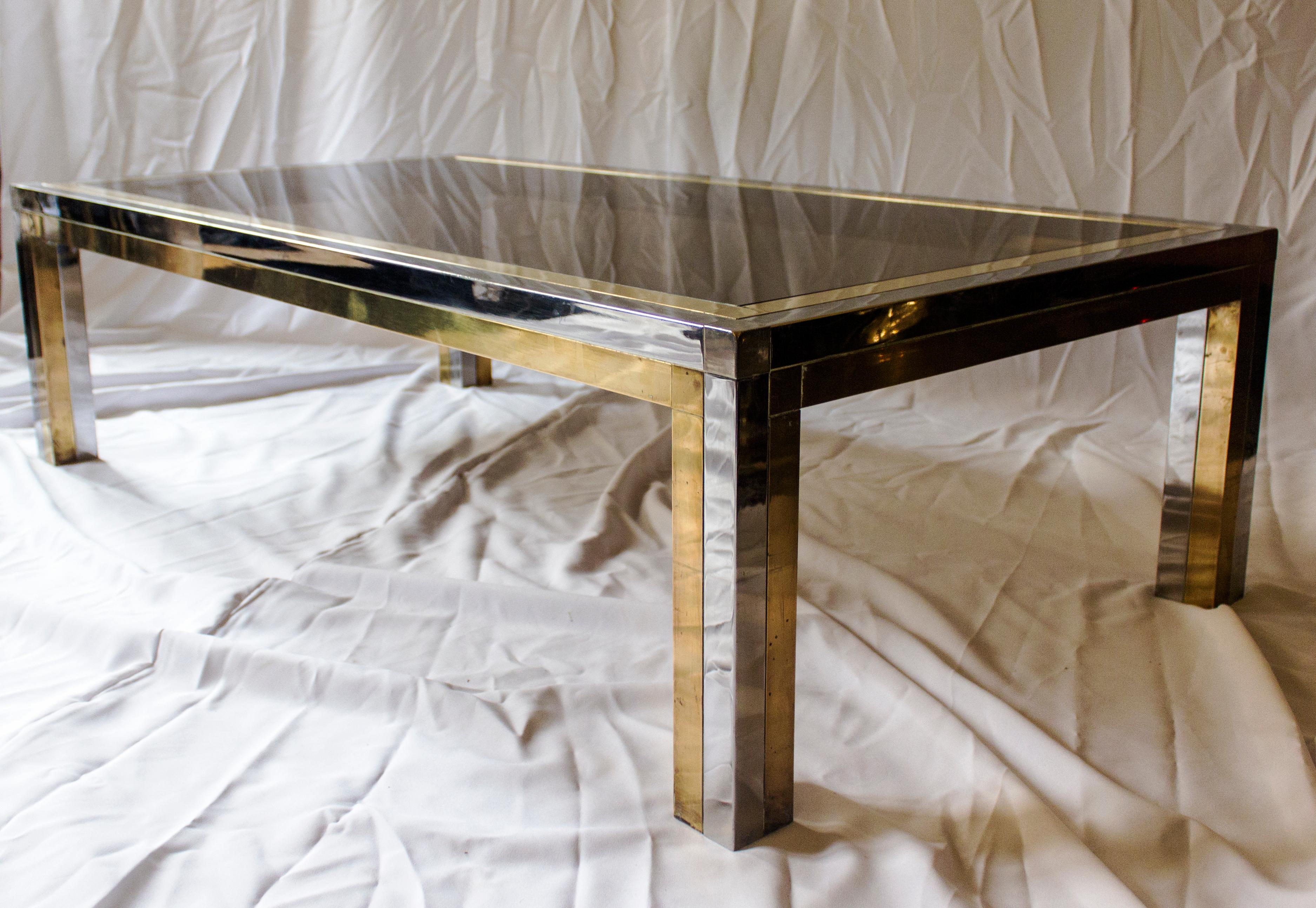 Large Italian Brass and Chrome Plating Coffee Table by Romeo Rega, 1970s For Sale 3