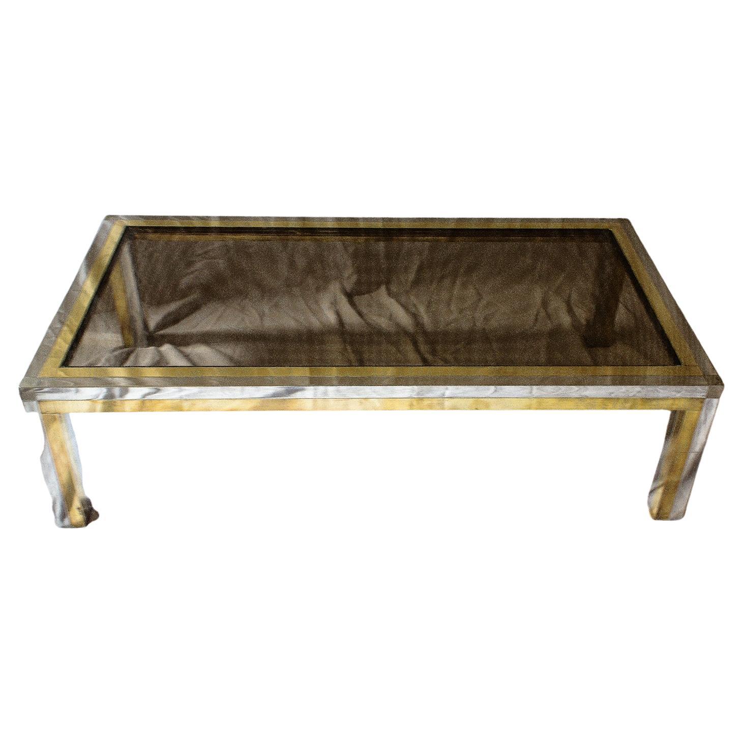 Large Italian Brass and Chrome Plating Coffee Table by Romeo Rega, 1970s For Sale