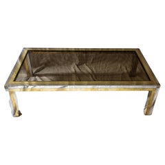 Large Italian Brass and Chrome Plating Coffee Table by Romeo Rega, 1970s