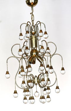 Large Italian brass and glass drop chandelier, Hollywood Regency Paolo Venini