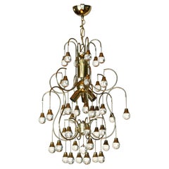 Large Italian brass and glass drop chandelier, Hollywood Regency Paolo Venini