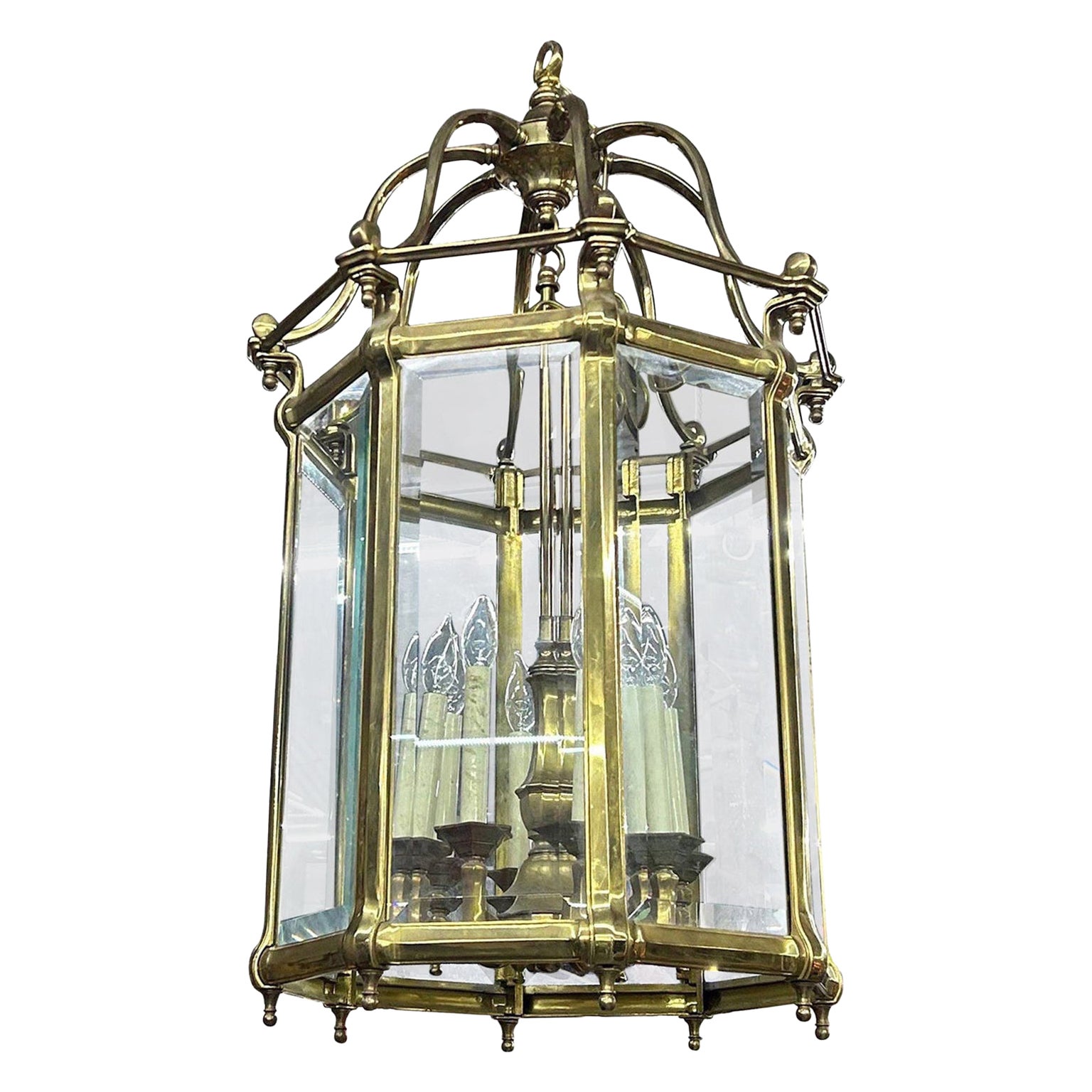 Große italienische Laterne aus Messing und Glas