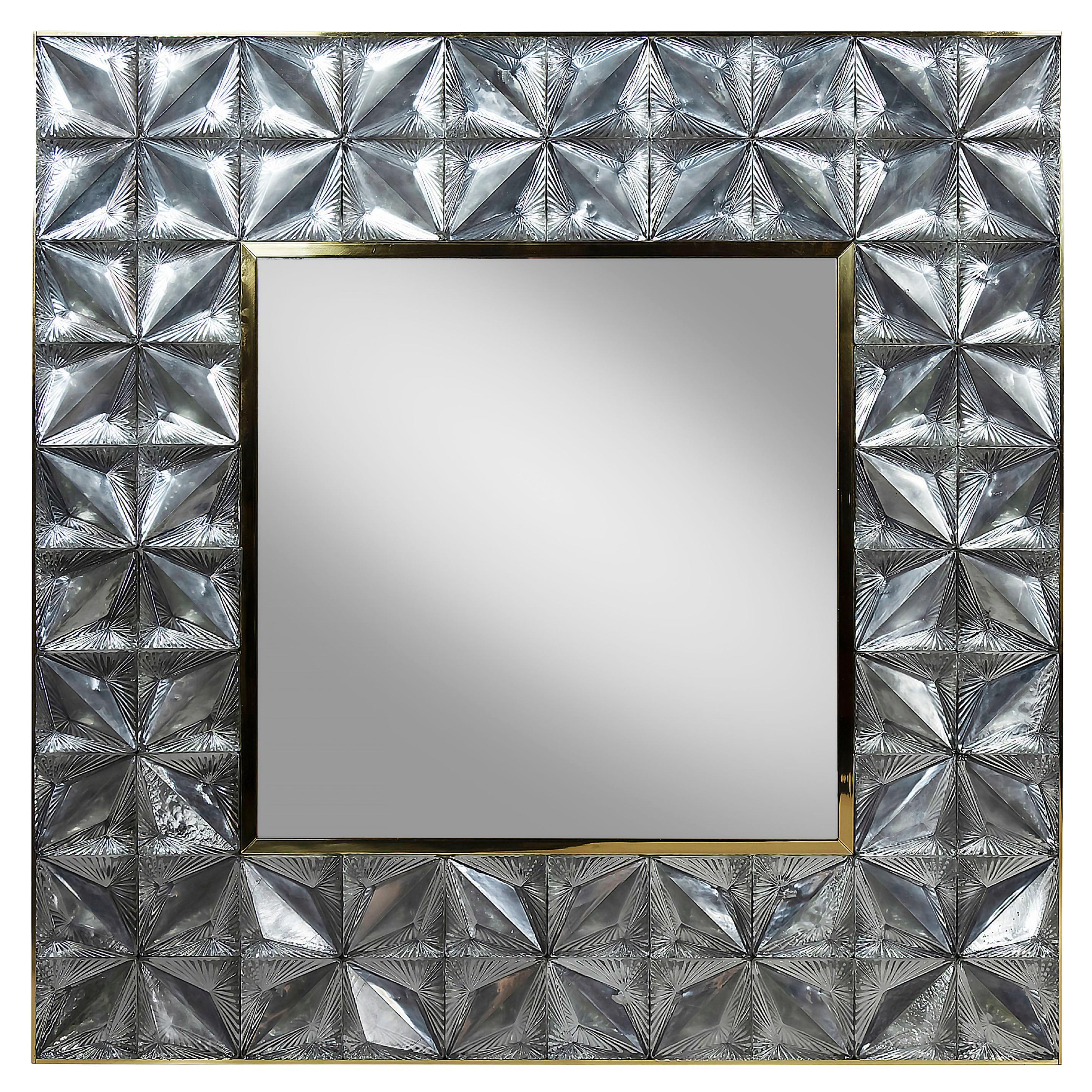 Large Italian Brass and Murano Glass Wall Mirror