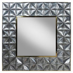 Large Italian Brass and Murano Glass Wall Mirror