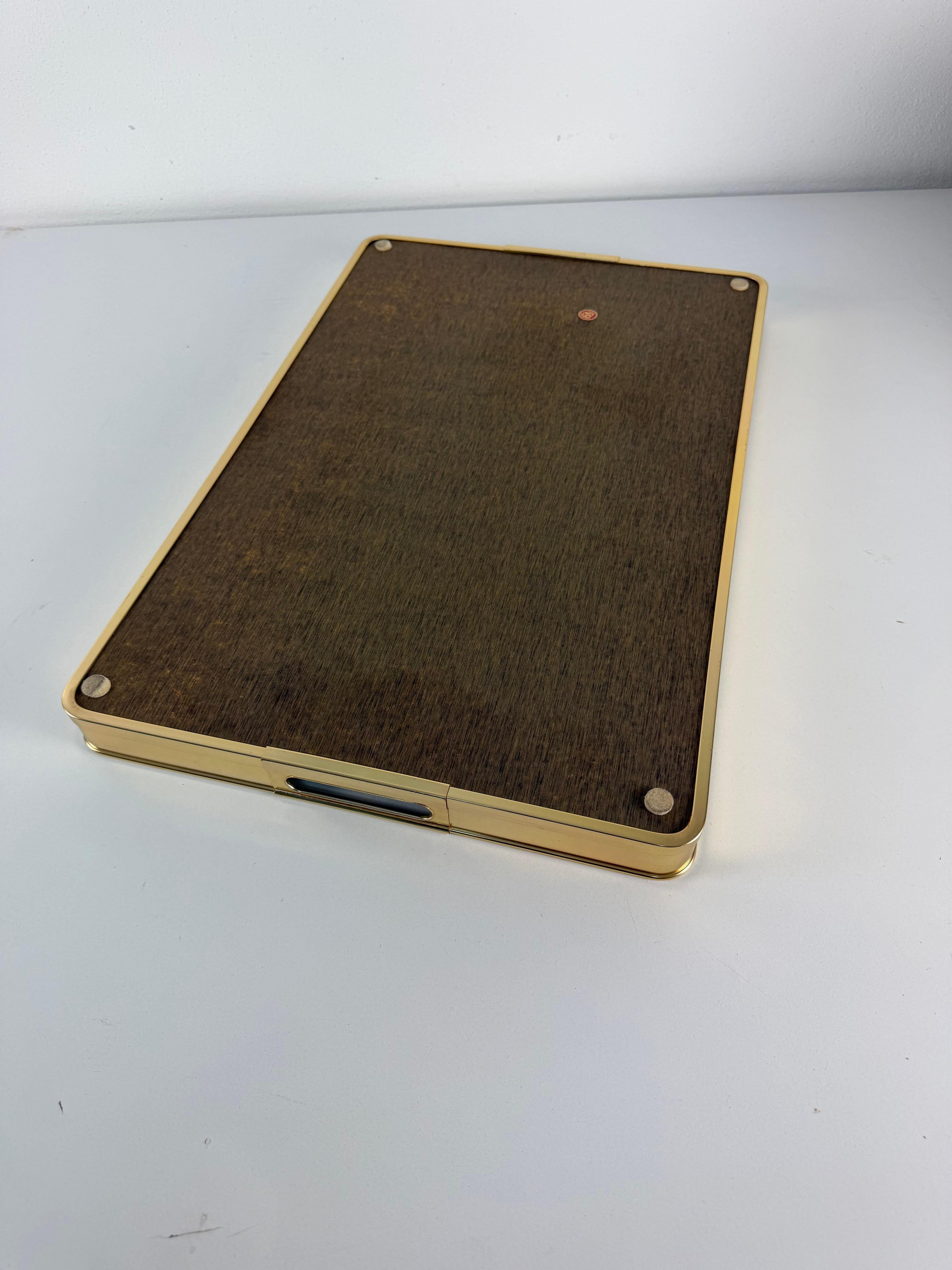 Large Italian Brass and Smoked Mirrored Glass Tray, 1980s en vente 4