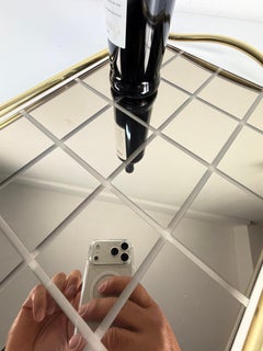 Large Italian Brass and Smoked Mirrored Glass Tray, 1980s