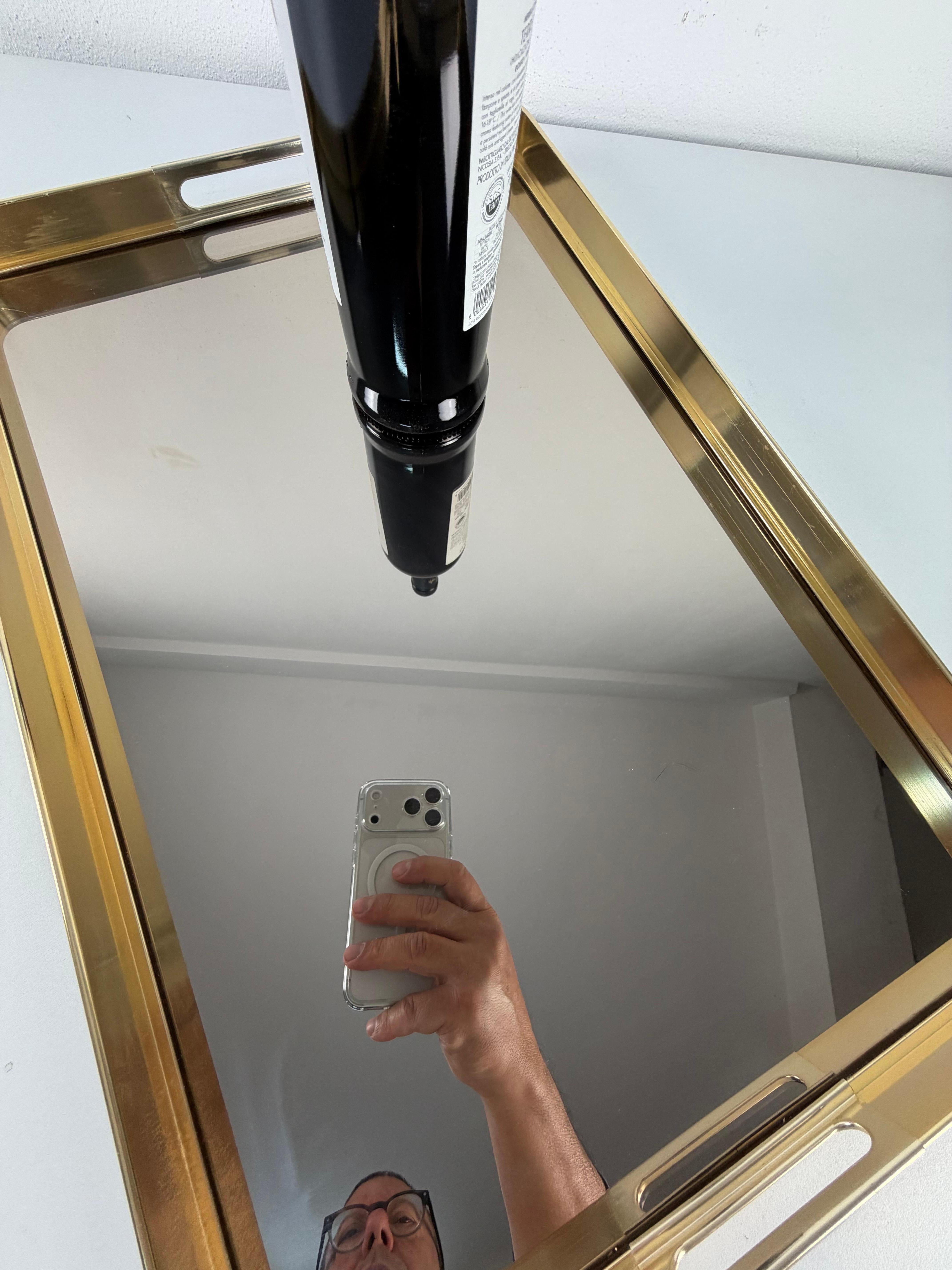 italien Large Italian Brass and Smoked Mirrored Glass Tray, 1980s en vente