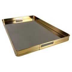 Large Italian Brass and Smoked Mirrored Glass Tray, 1980s