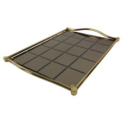 Large Italian Brass and Smoked Mirrored Glass Tray, 1980s