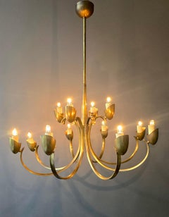 Large Italian Brass Chandelier with 12 Arms, 1950s