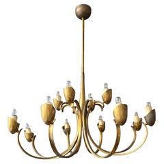 Gran araña italiana de latón con 12 brazos, años 50