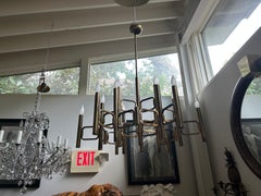 Large Italian Brass Cubist Chandelier by Gaetano Sciolari