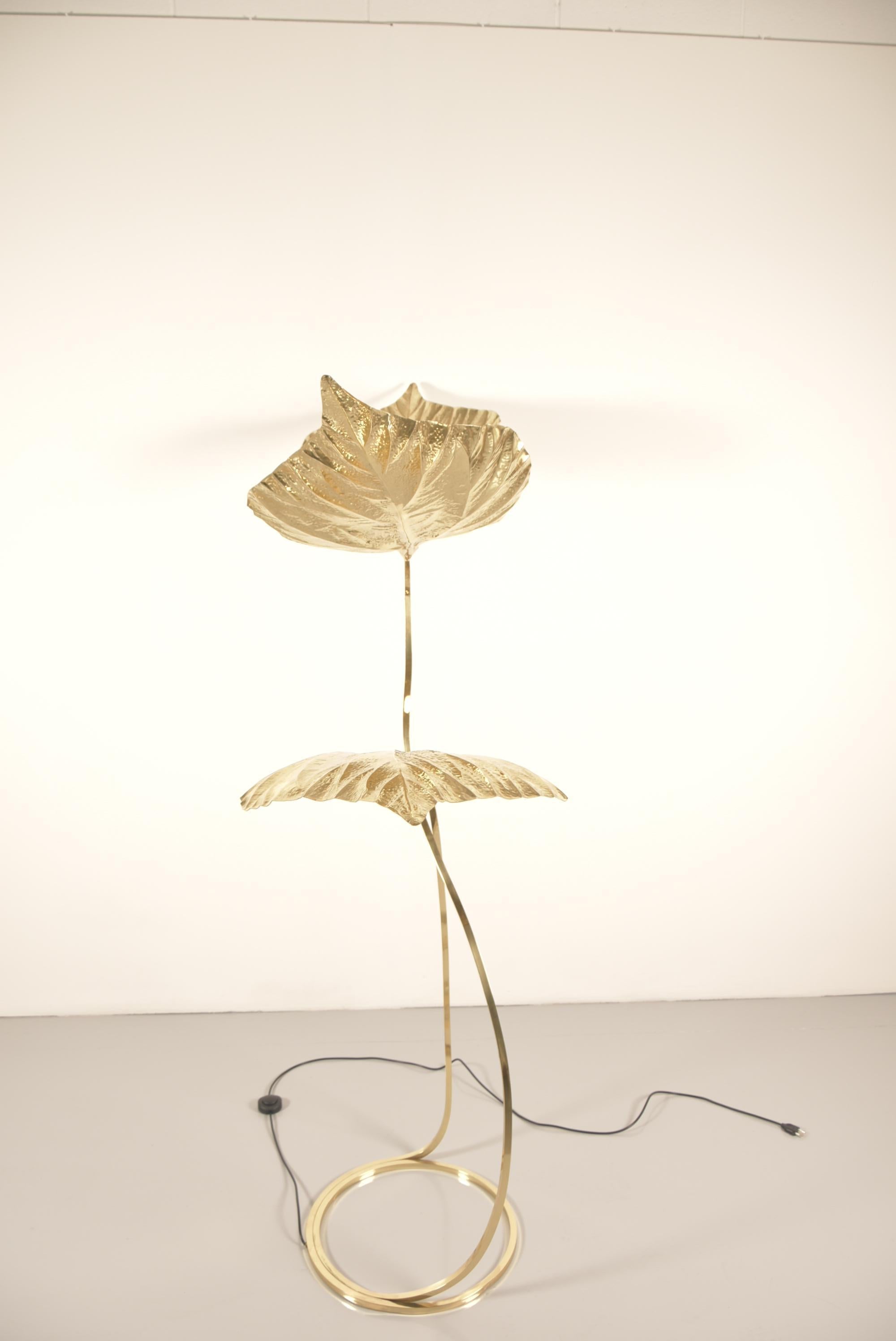 Large Italian Brass Floor Lamp by Tommaso Barbi 5
