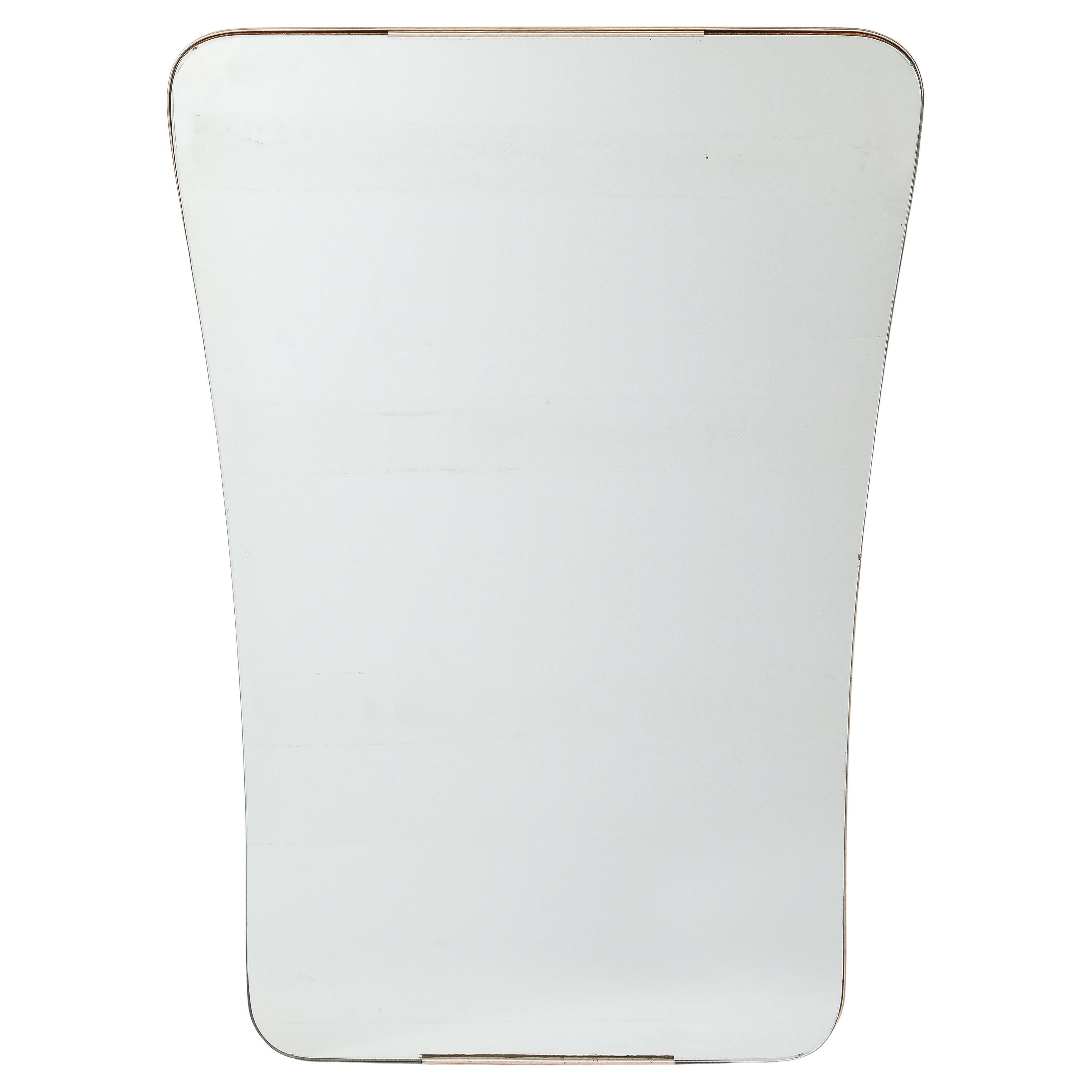 Grande specchio italiano con cornice in ottone del Mid Century Modern, Italia, anni
50
