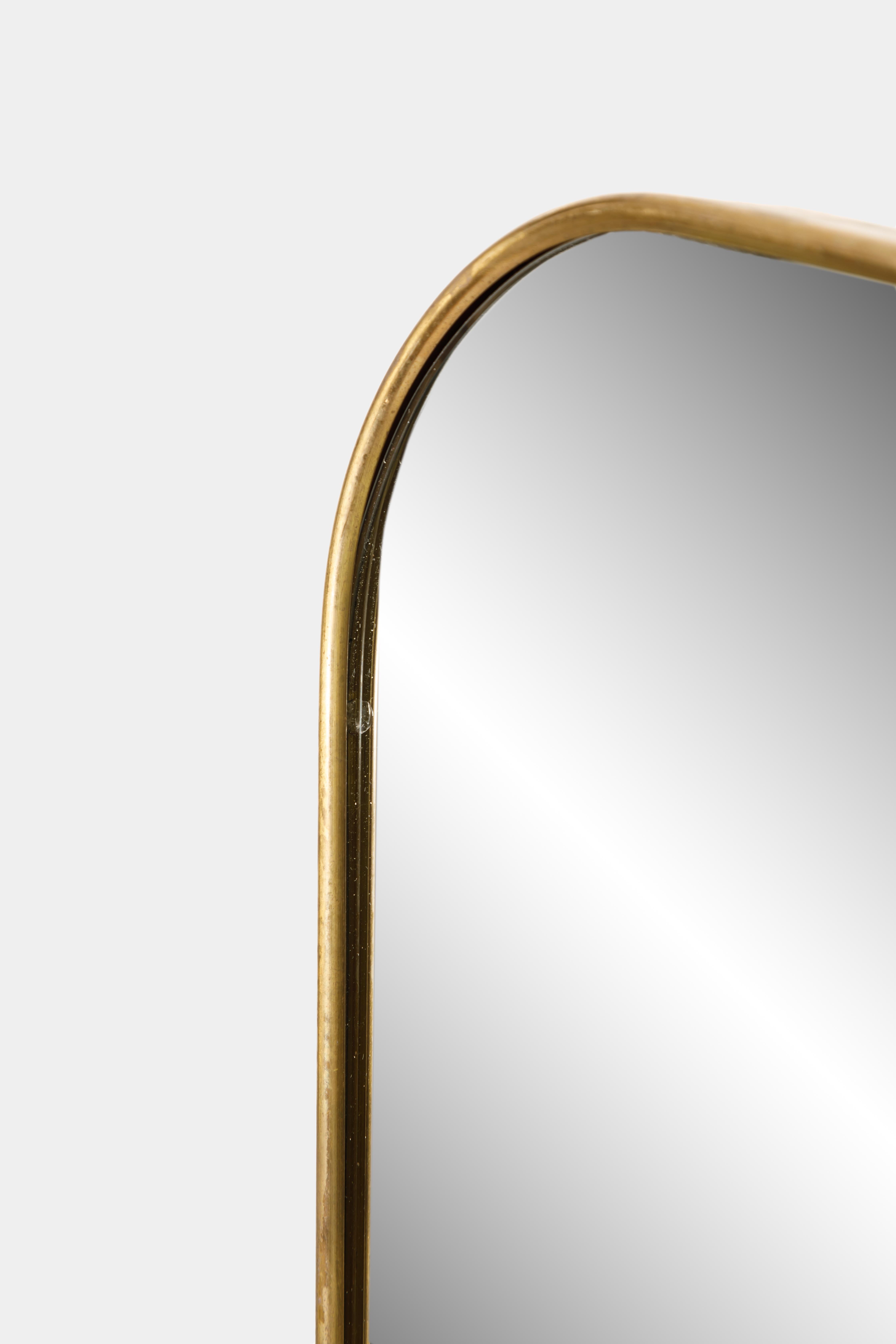Patinated Large Italian Brass Mirror
