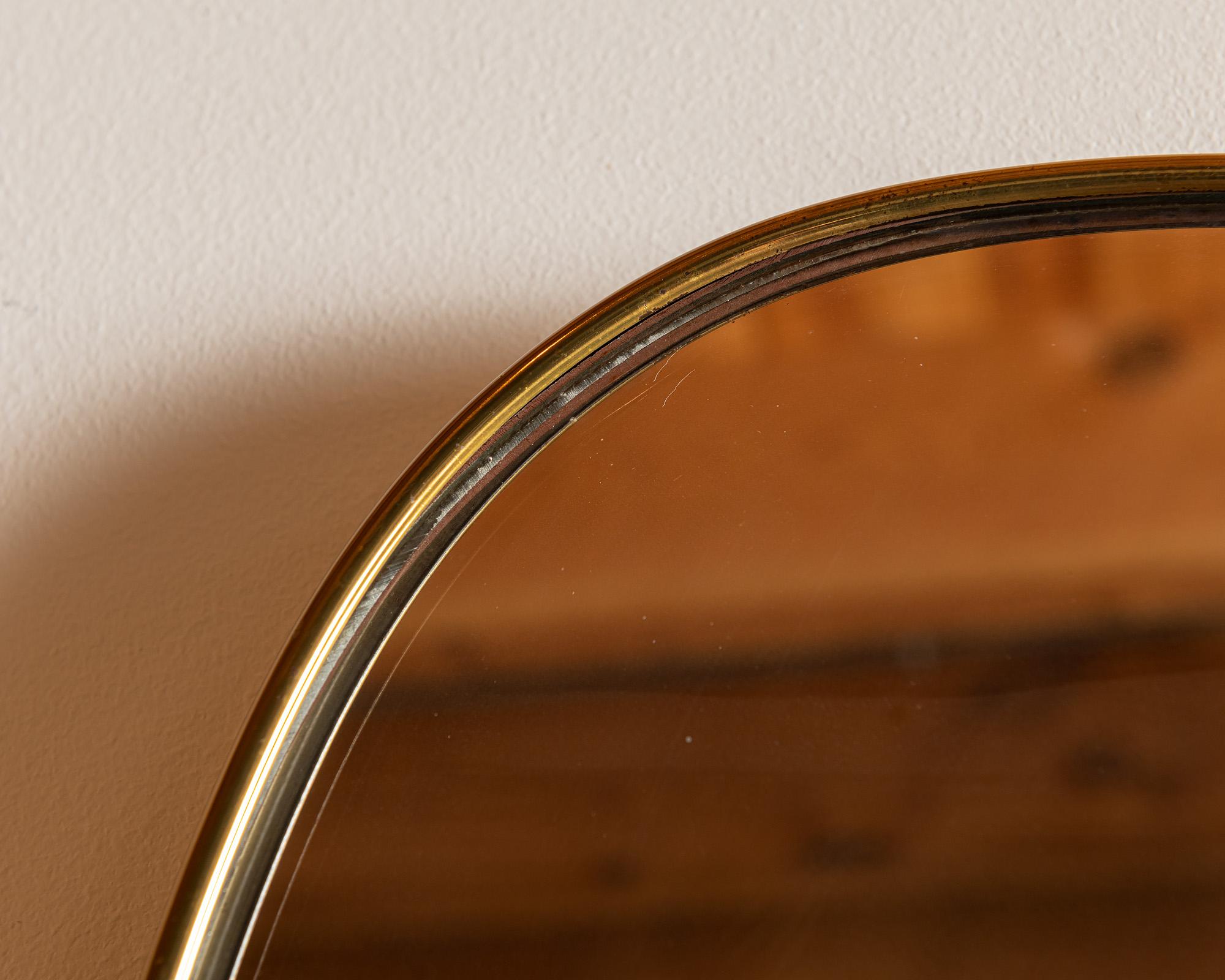 European Large Italian Brass Mirror with Lovely Patina, 1950s