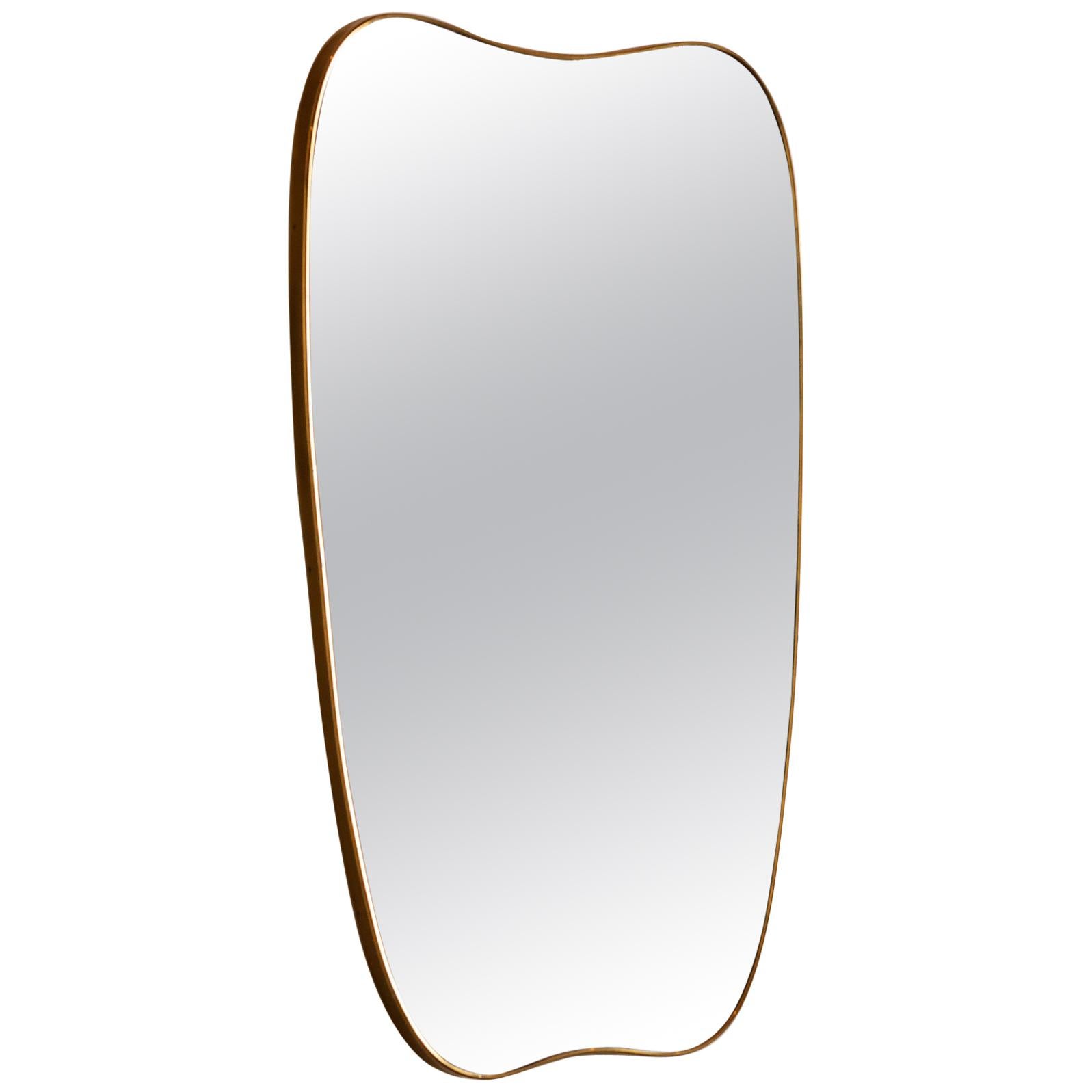 Large Italian Brass Mirror with Lovely Patina, 1950s
