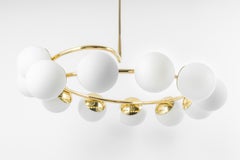 Large Italian Brass Radial Glass Chandelier, Stilnovo Style, 1960s