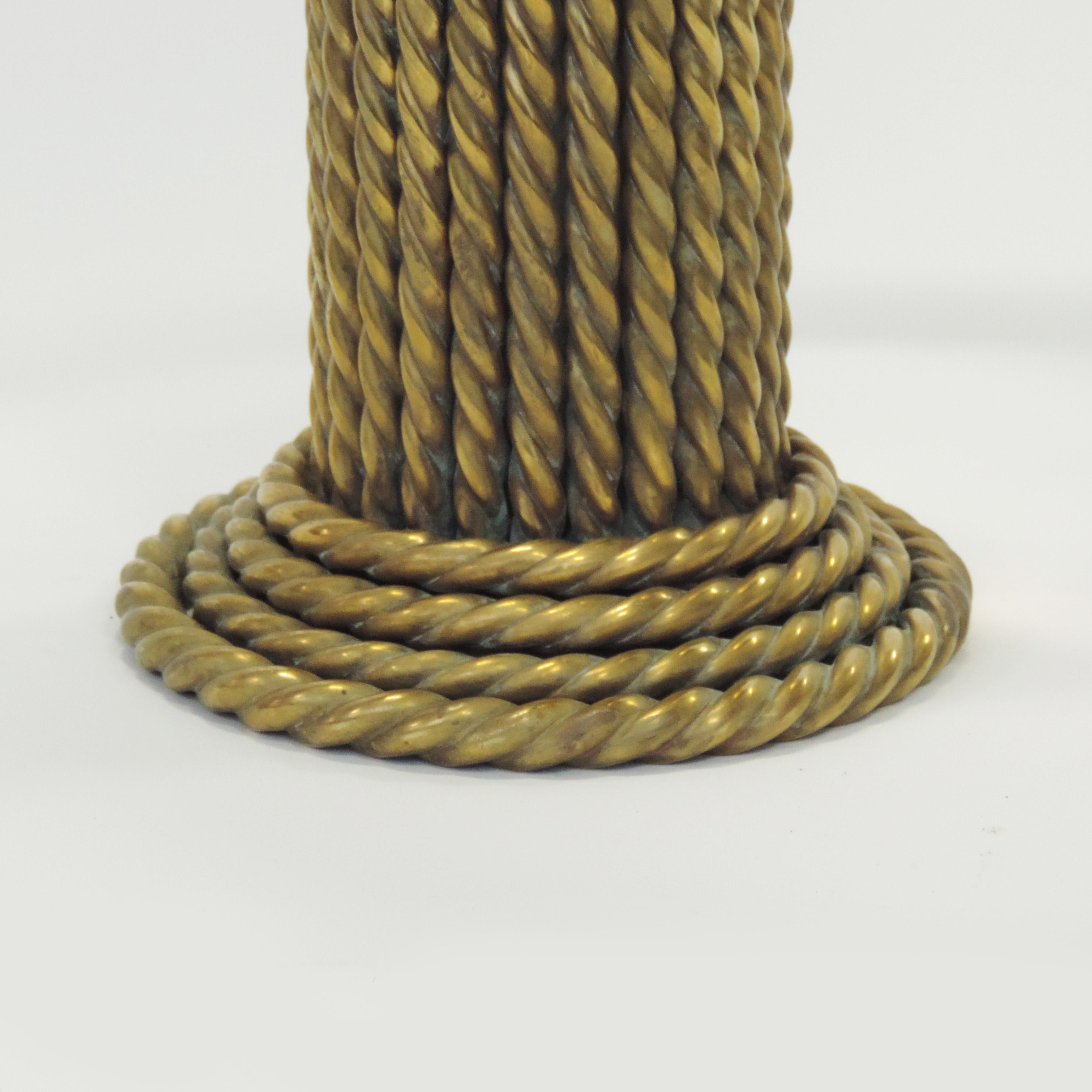 Large Italian brass rope effect table lamp, Italy, 1970s.