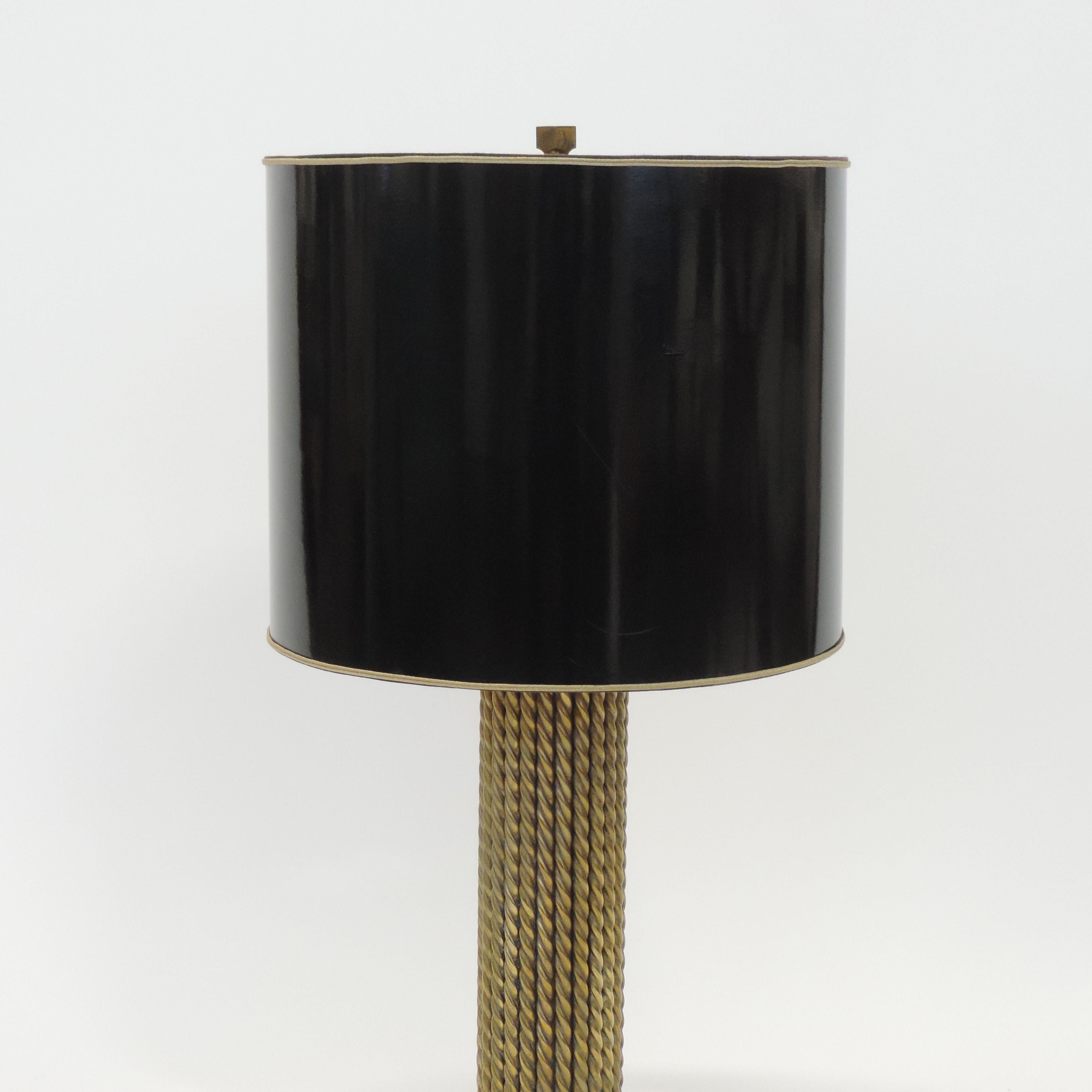 Modern Large Italian Brass Rope Effect Table Lamp, Italy, 1970s