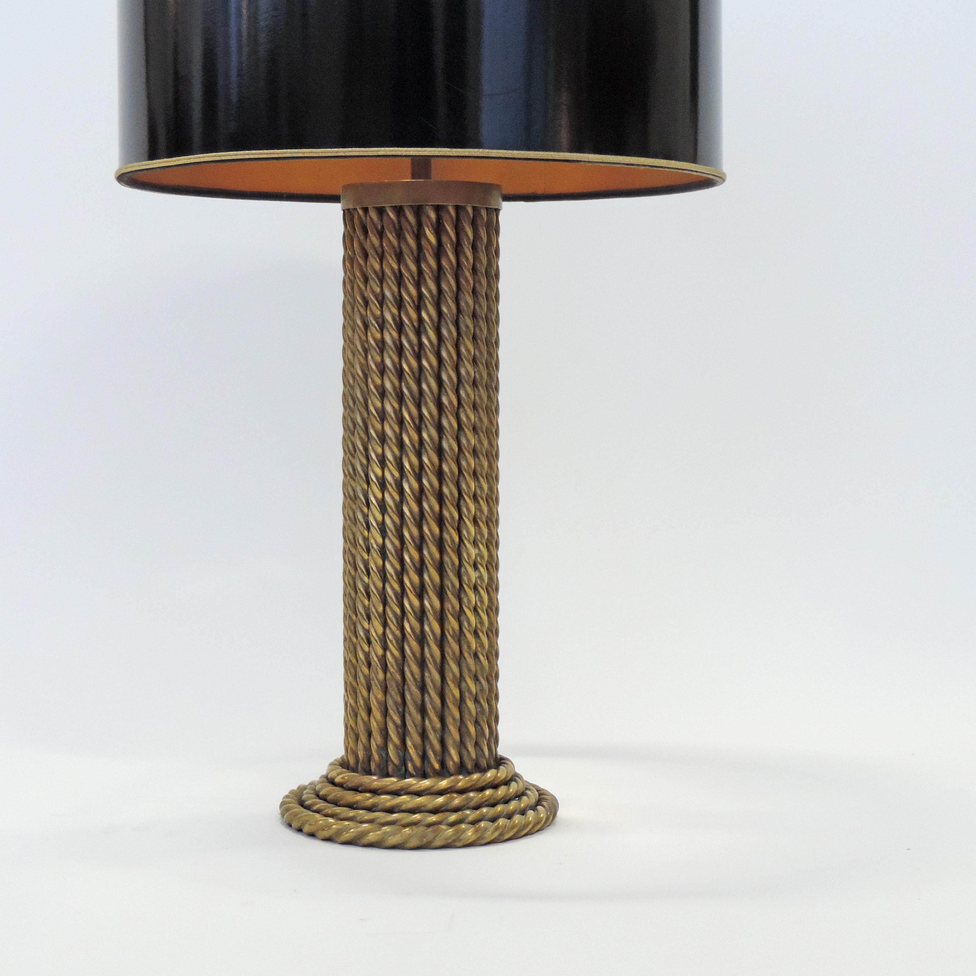 Large Italian Brass Rope Effect Table Lamp, Italy, 1970s In Good Condition In Milan, IT