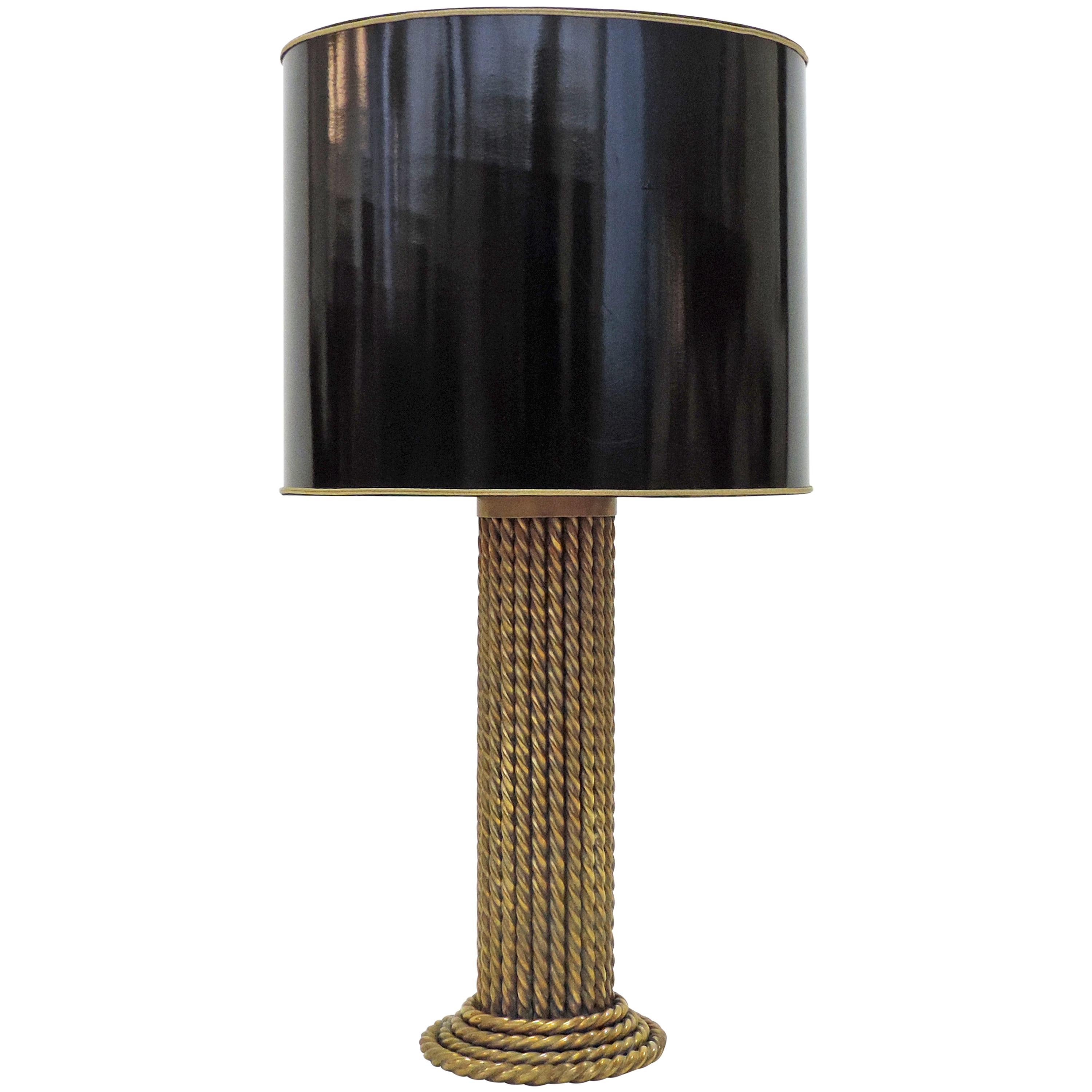 Large Italian Brass Rope Effect Table Lamp, Italy, 1970s