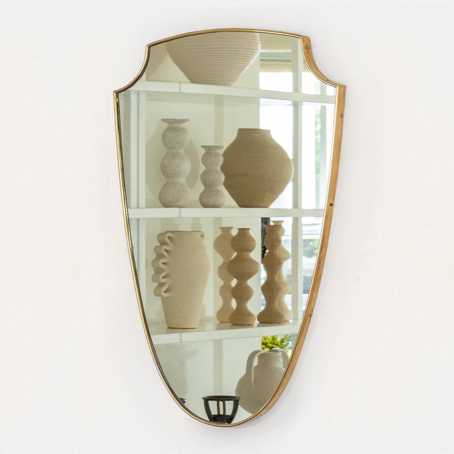 20th Century Large Italian Brass Shield Mirror