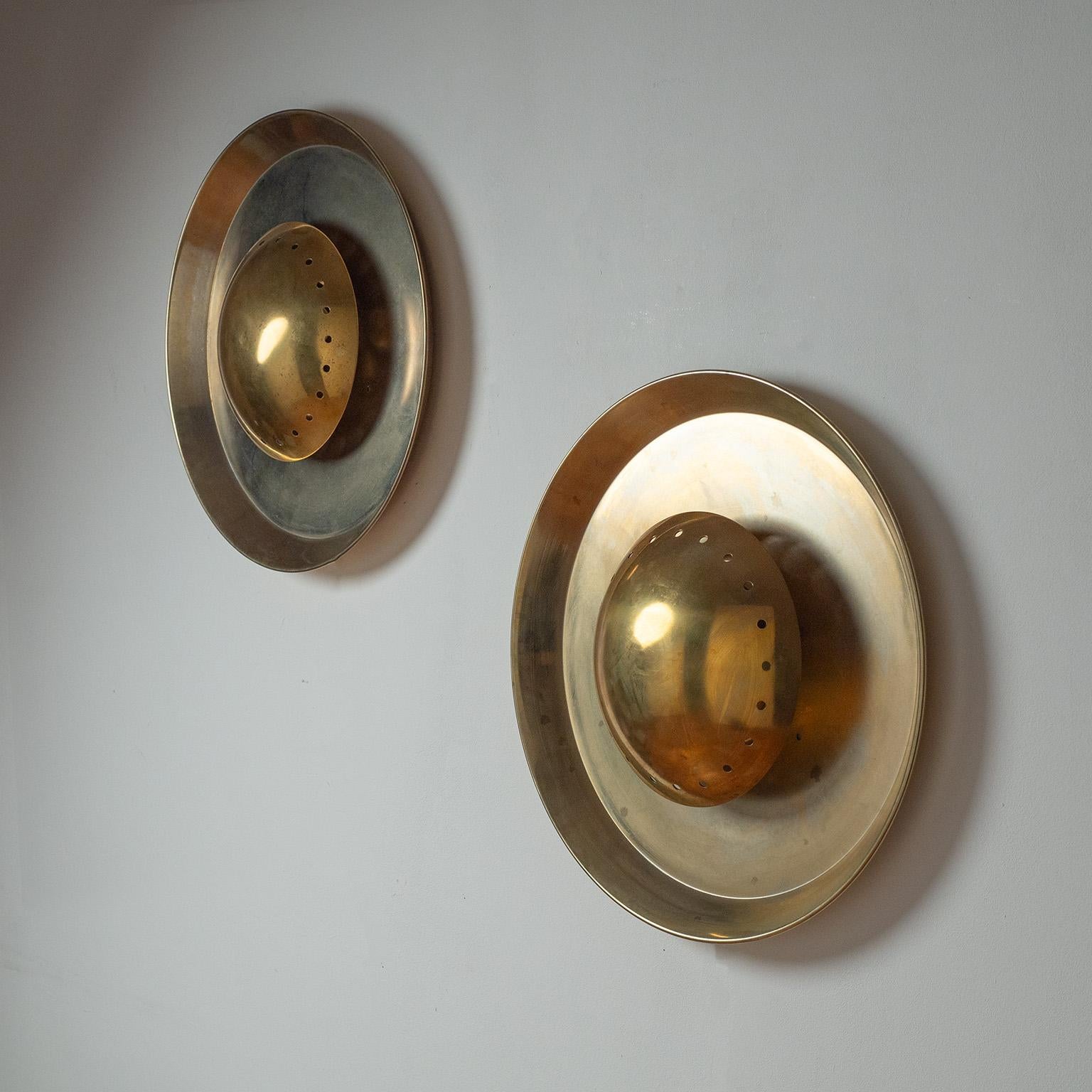 Late 20th Century Large Italian Brass Wall Lights, circa 1980 For Sale