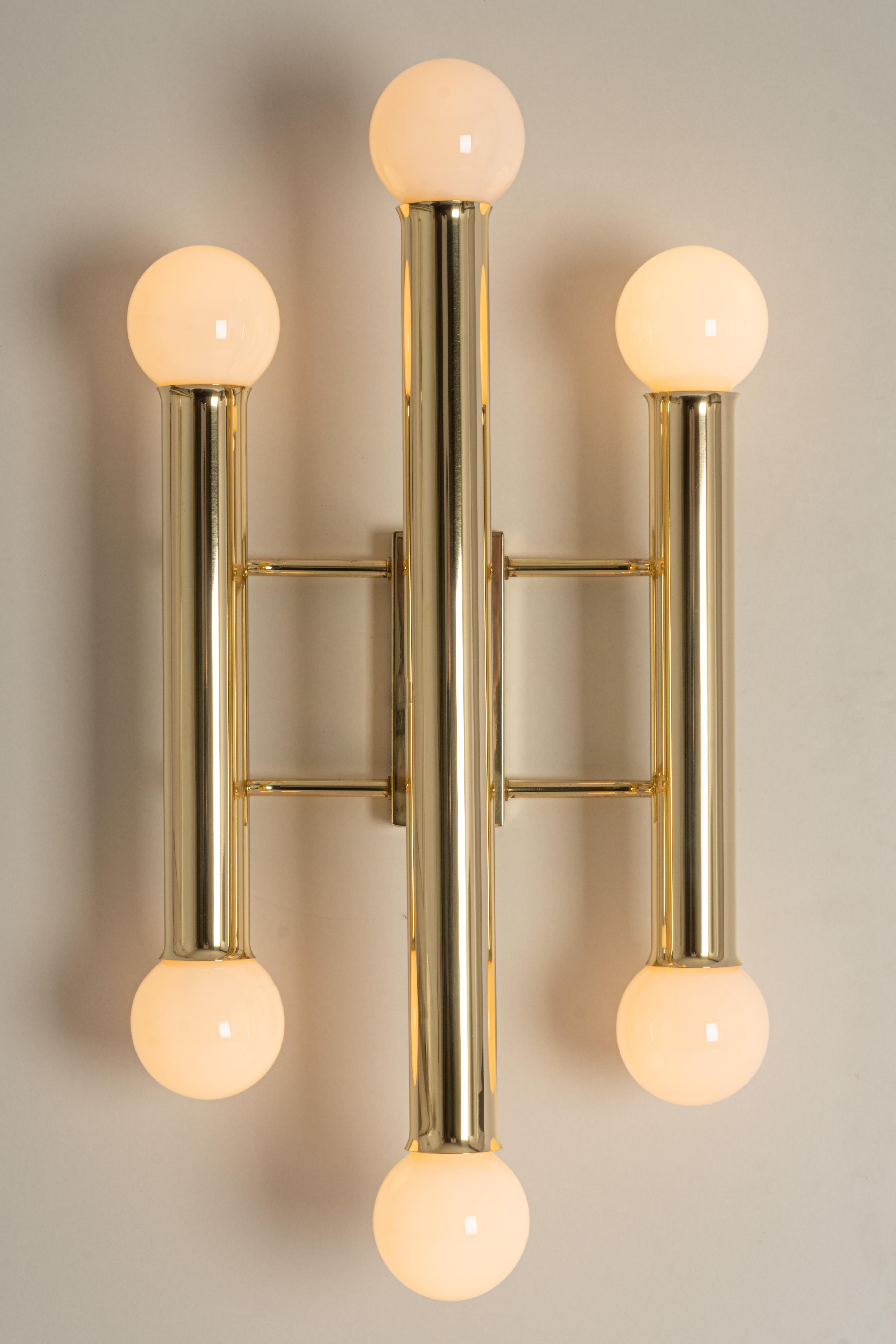Large Italian Brass Wall Sconce Sciolari Style, 1970s For Sale 1