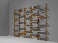 Großer italienischer Wandschrank aus Messing und Teakholz von Feal