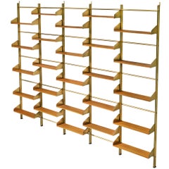 Large Italian Brassed and Teak Wall Unit by Feal