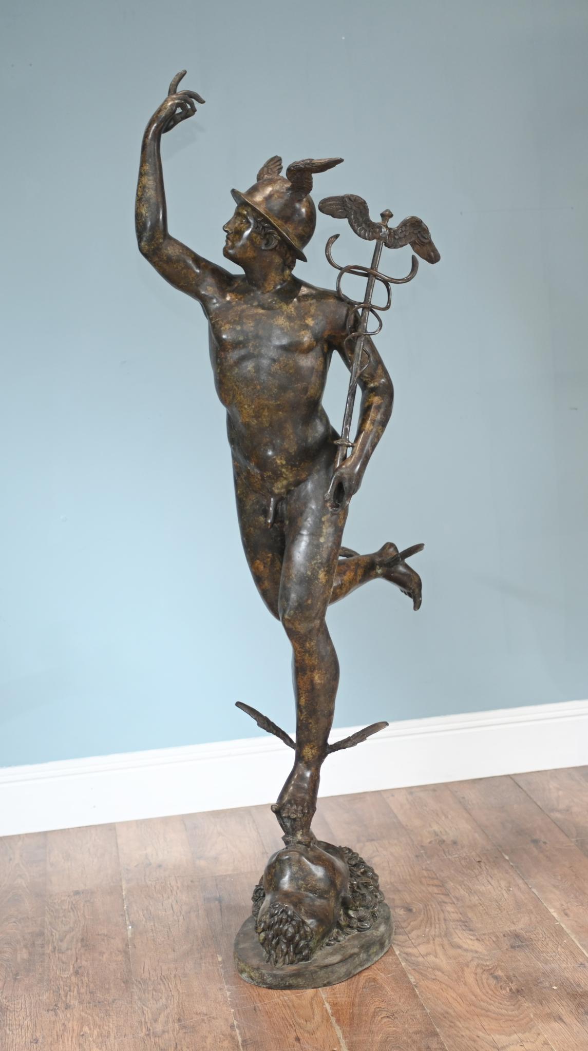 Gran estatua italiana de bronce fundido de Mercurio Hermes de Giambologna en venta 10