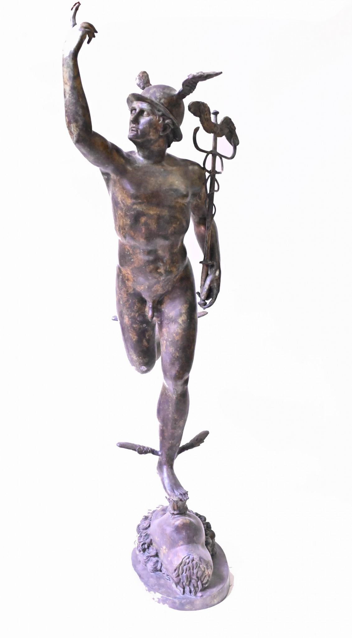 Late 20th Century Large Italian Bronze Mercury Statue Casting Hermes by Giambologna For Sale