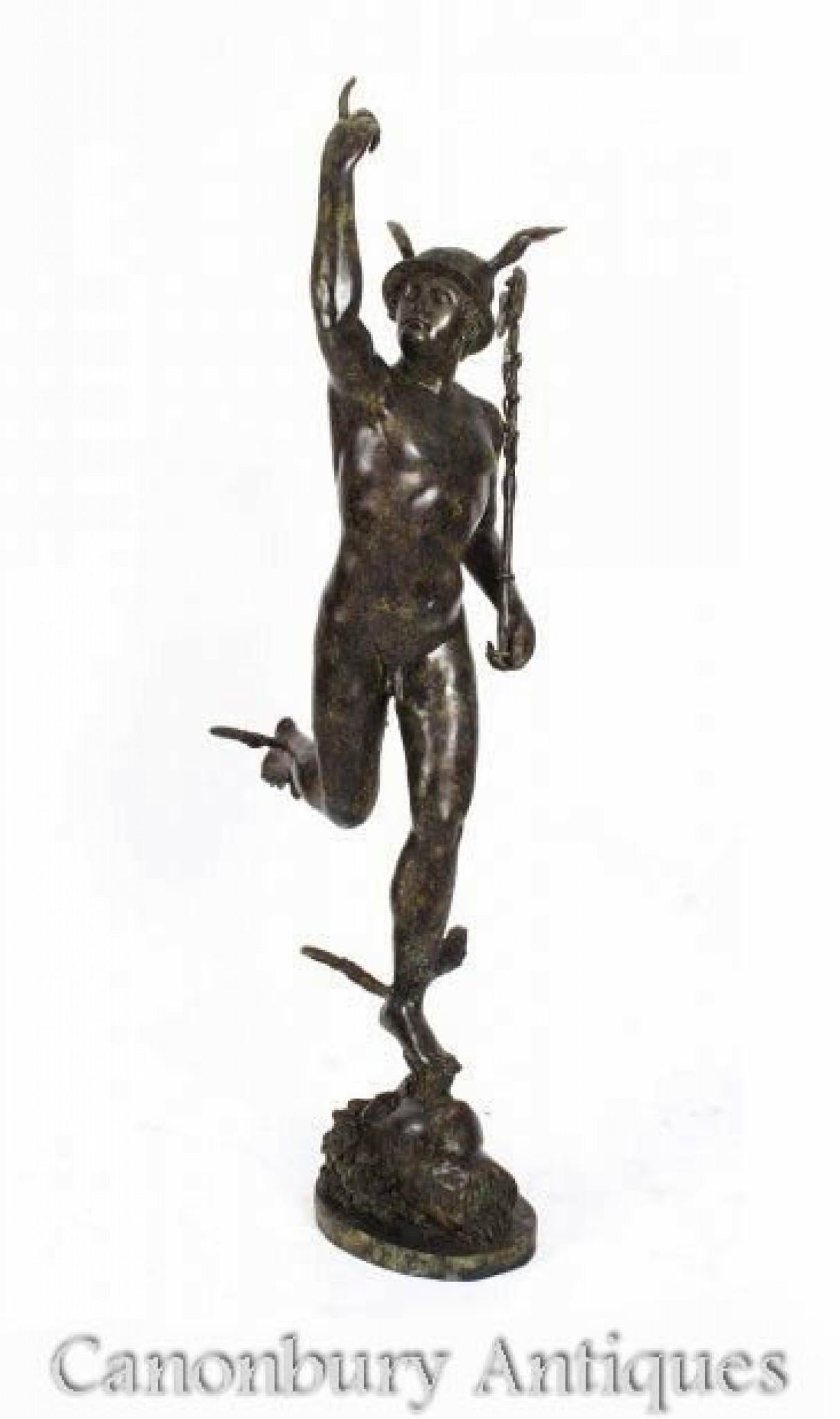 Late 20th Century Large Italian Bronze Mercury Statue Casting Hermes by Giambologna