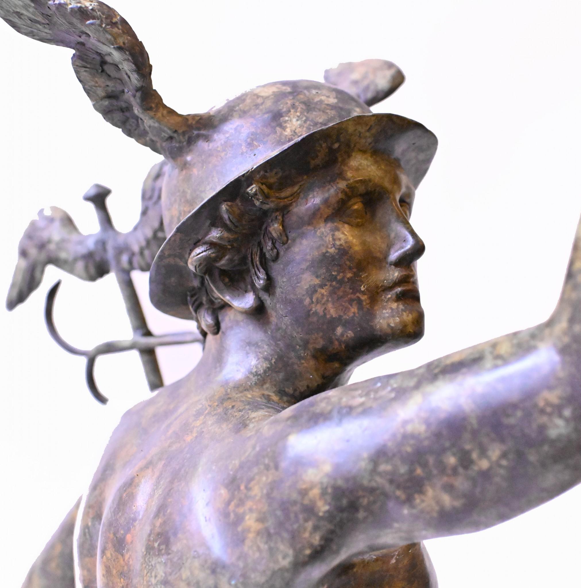 Fin du 20e siècle Grande statue italienne en bronze mercuré Hermès coulée par Giambologna en vente