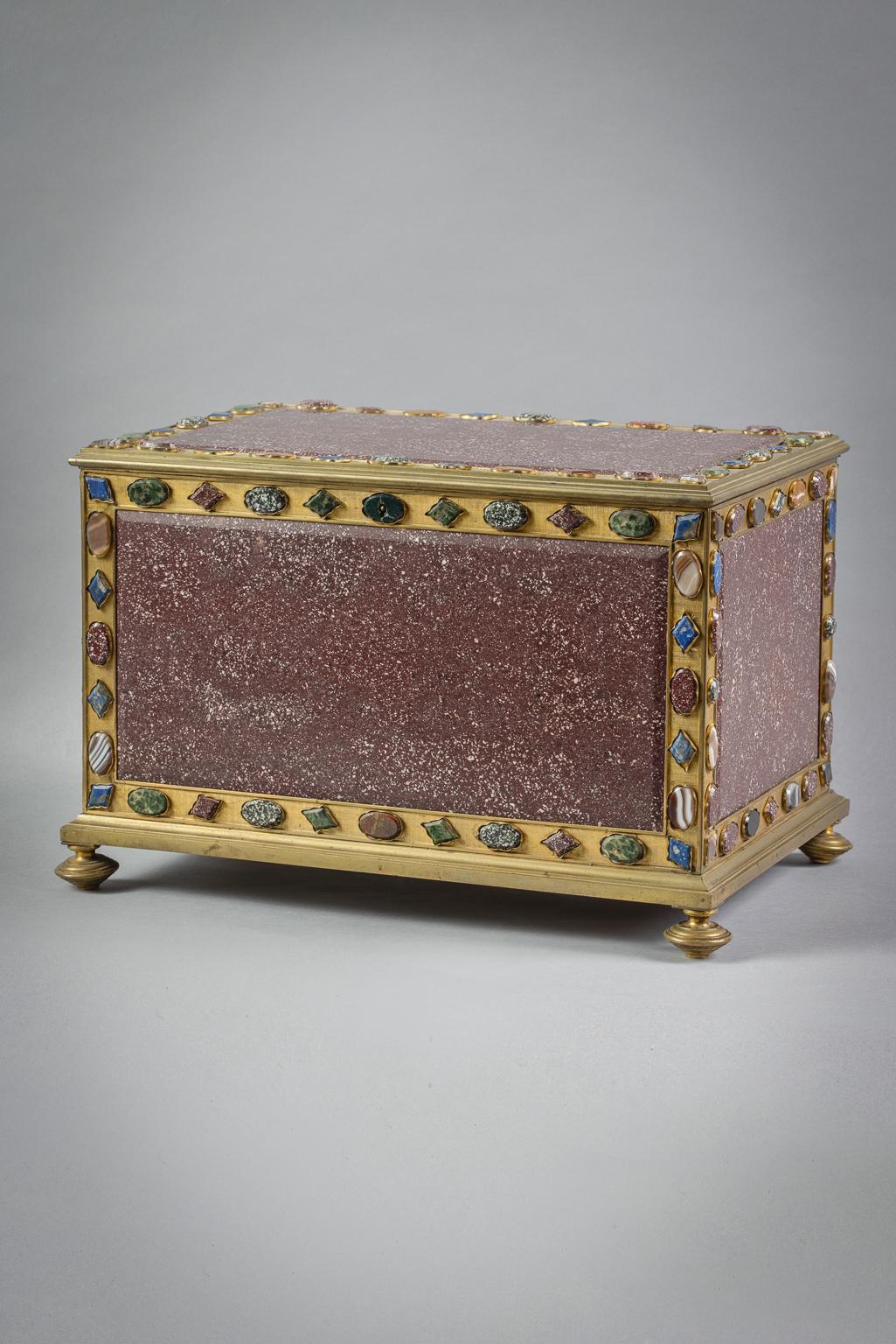 The borders of the casket are mounted with varied stones including marble, agate and porphyry.

Offered with a letter on the stationery of George W. Funk, dealers of Italian and Spanish Antiques, 854 Lexington Ave. New York, and dated December 2,