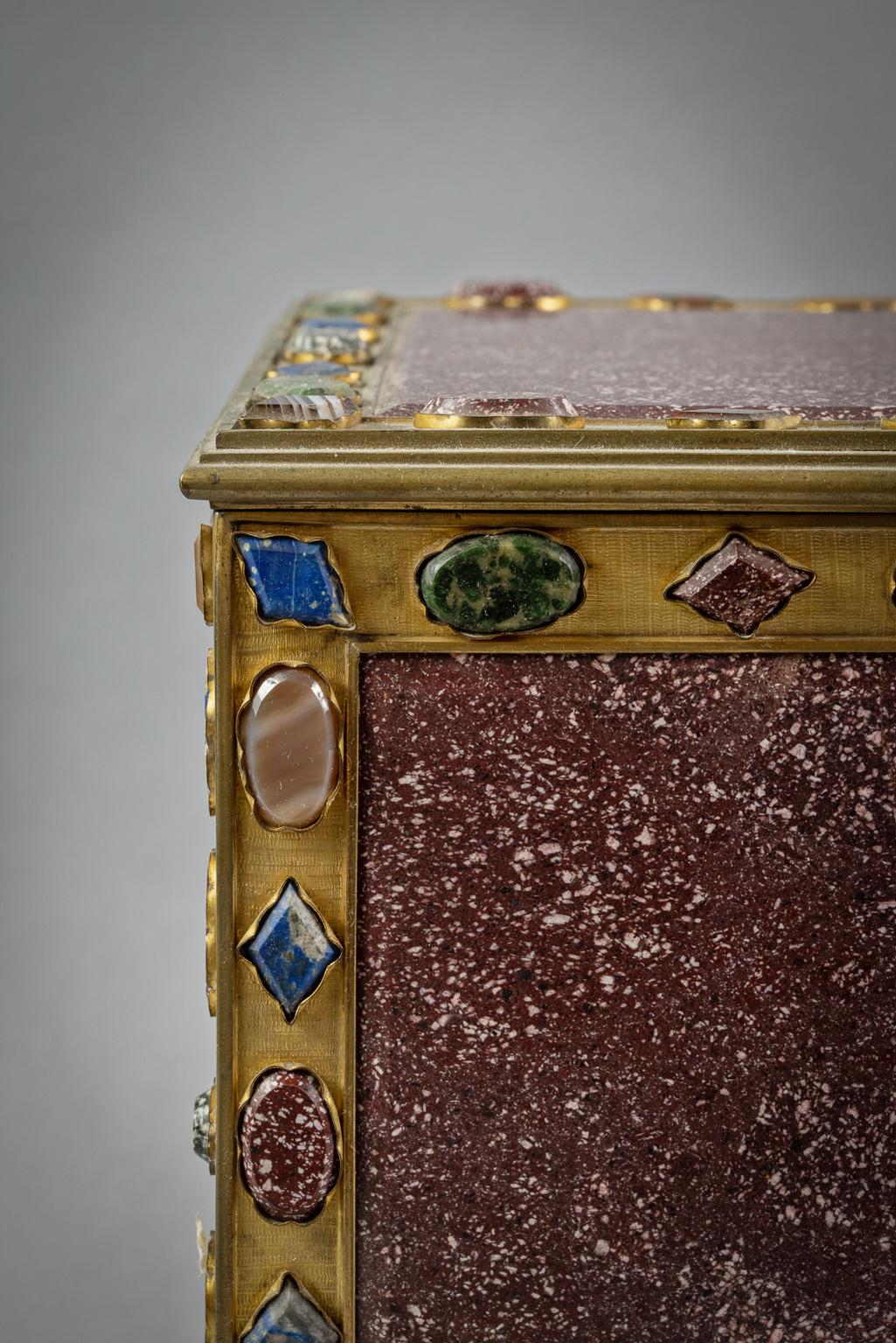 Agate Large Italian Bronze Mounted Porphyry Casket, 19th Century For Sale