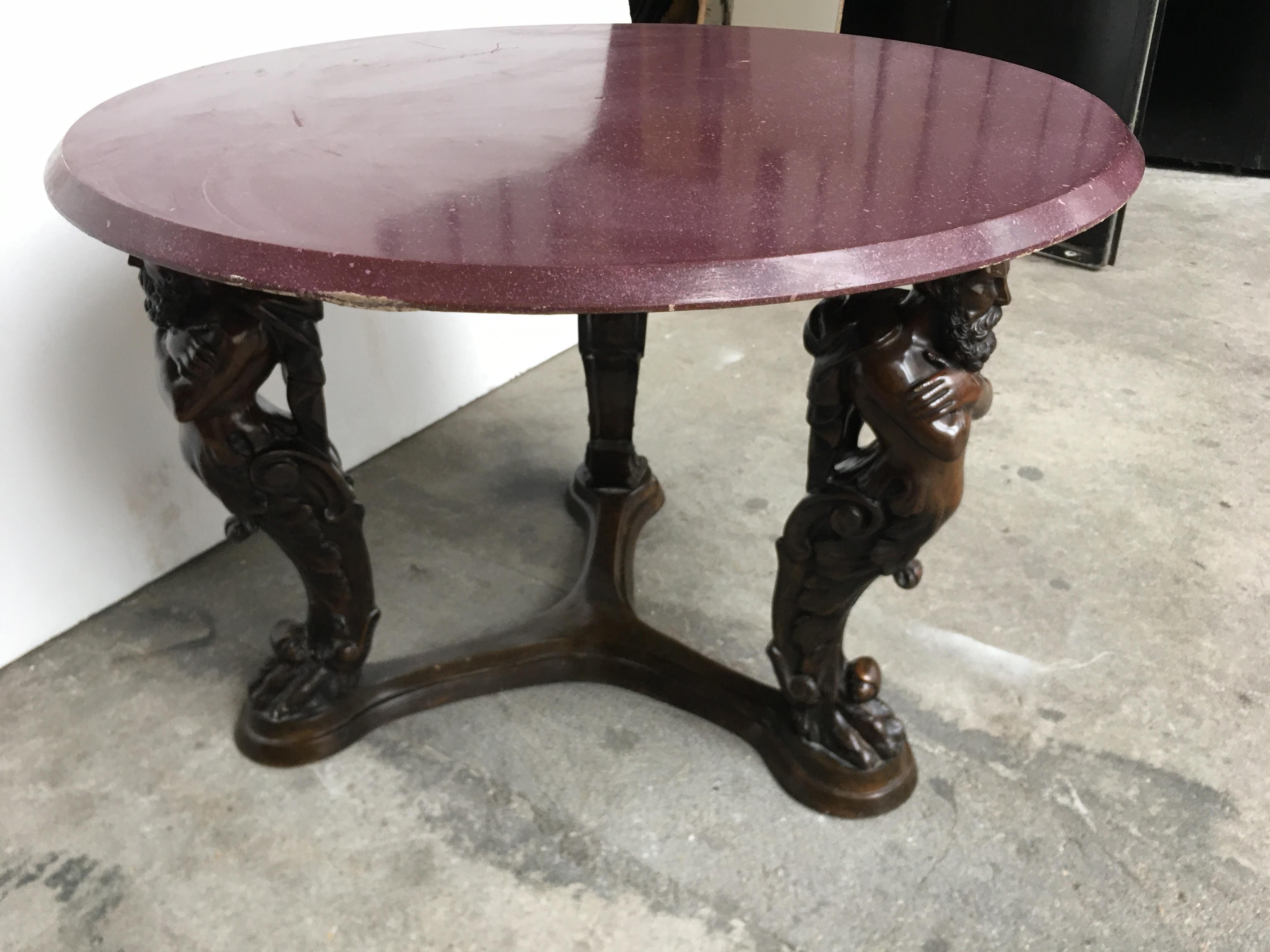 Large Italian Bronze Pedestal Table, Tray Painted in Imitation of Porphyry For Sale 2